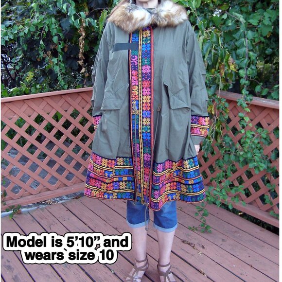 NEW! size L SACAI Green Embroidered Parka Coat - Picture 6 of 16